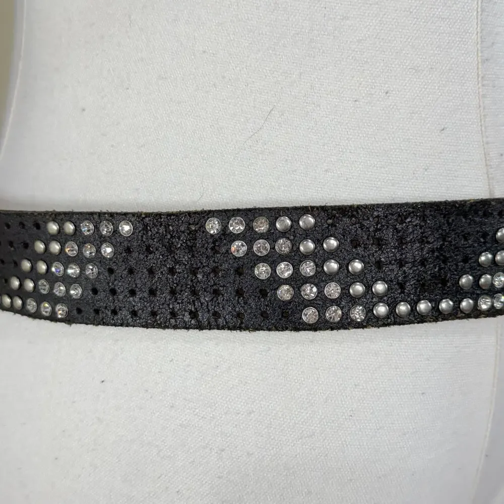 Leather Studded Rhinestone Bling Belt Trashy McBling Rockstar Girlfriend Emo XL